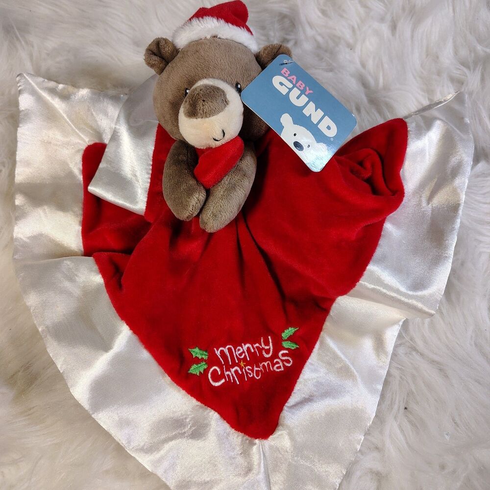 GUND Baby Merry Christmas Teddy Bear Lovey Plush Security Blanket Red White NEW